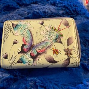 Butterfly Anuschka Hand-Painted Leather Zip-Around RFID Organizer Wallet